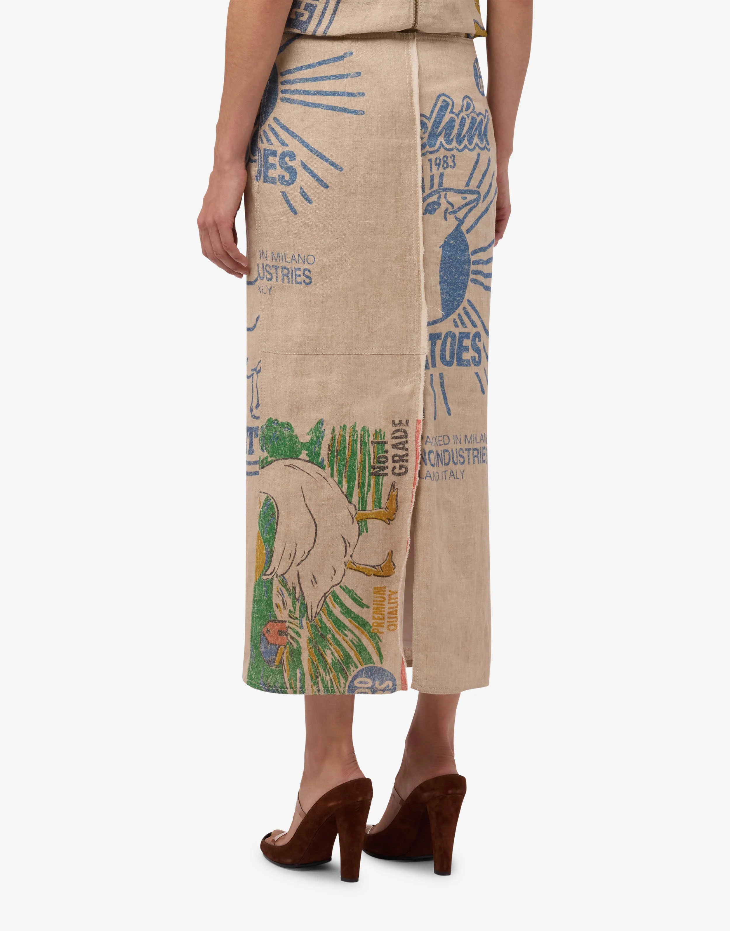 Printed linen and straw skirt - Image 3