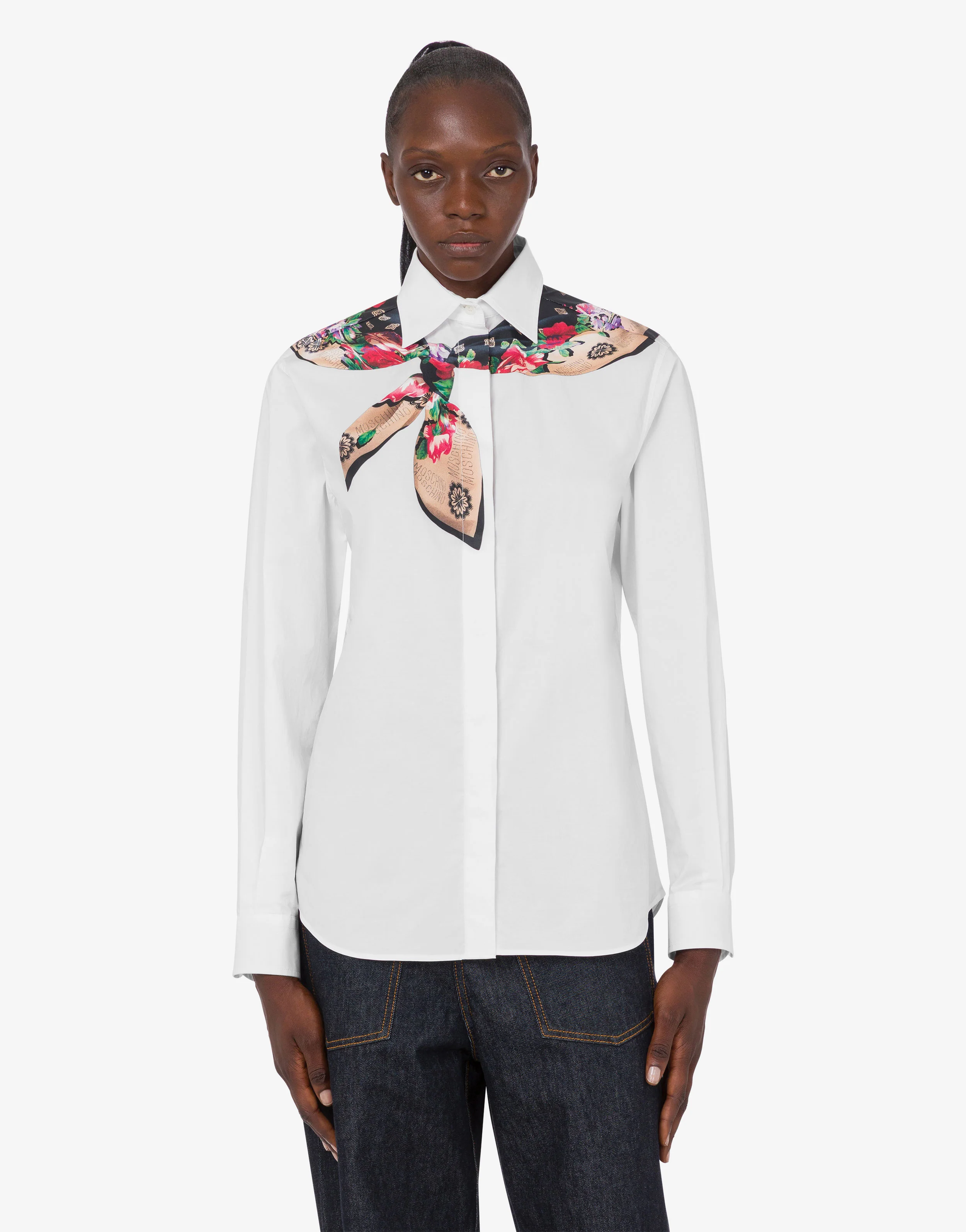 Printed stretch cotton poplin shirt